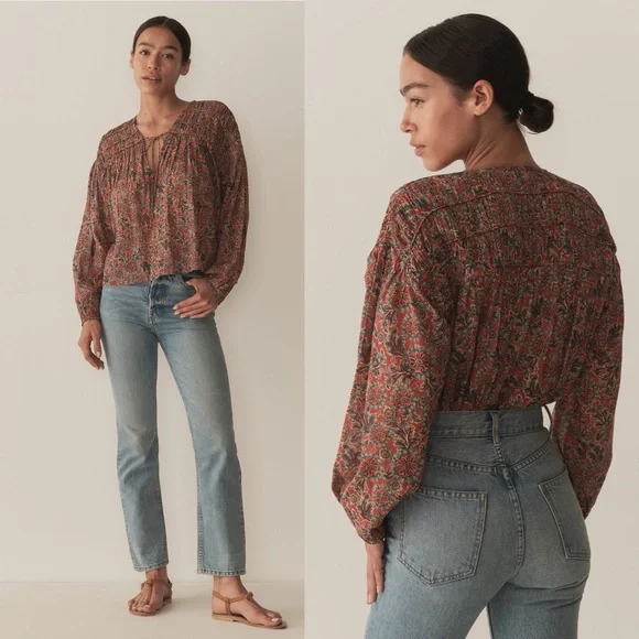 Doen The Renelle Top in L'Orange Soleil Fleurit - Picture 1 of 9